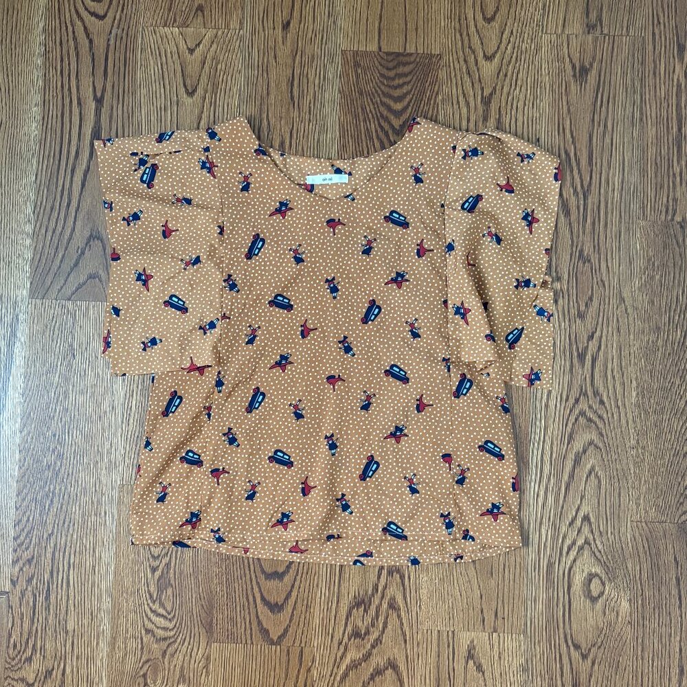 On-ni Silk Women's Blouse, Ruffled Sleeves, Size S